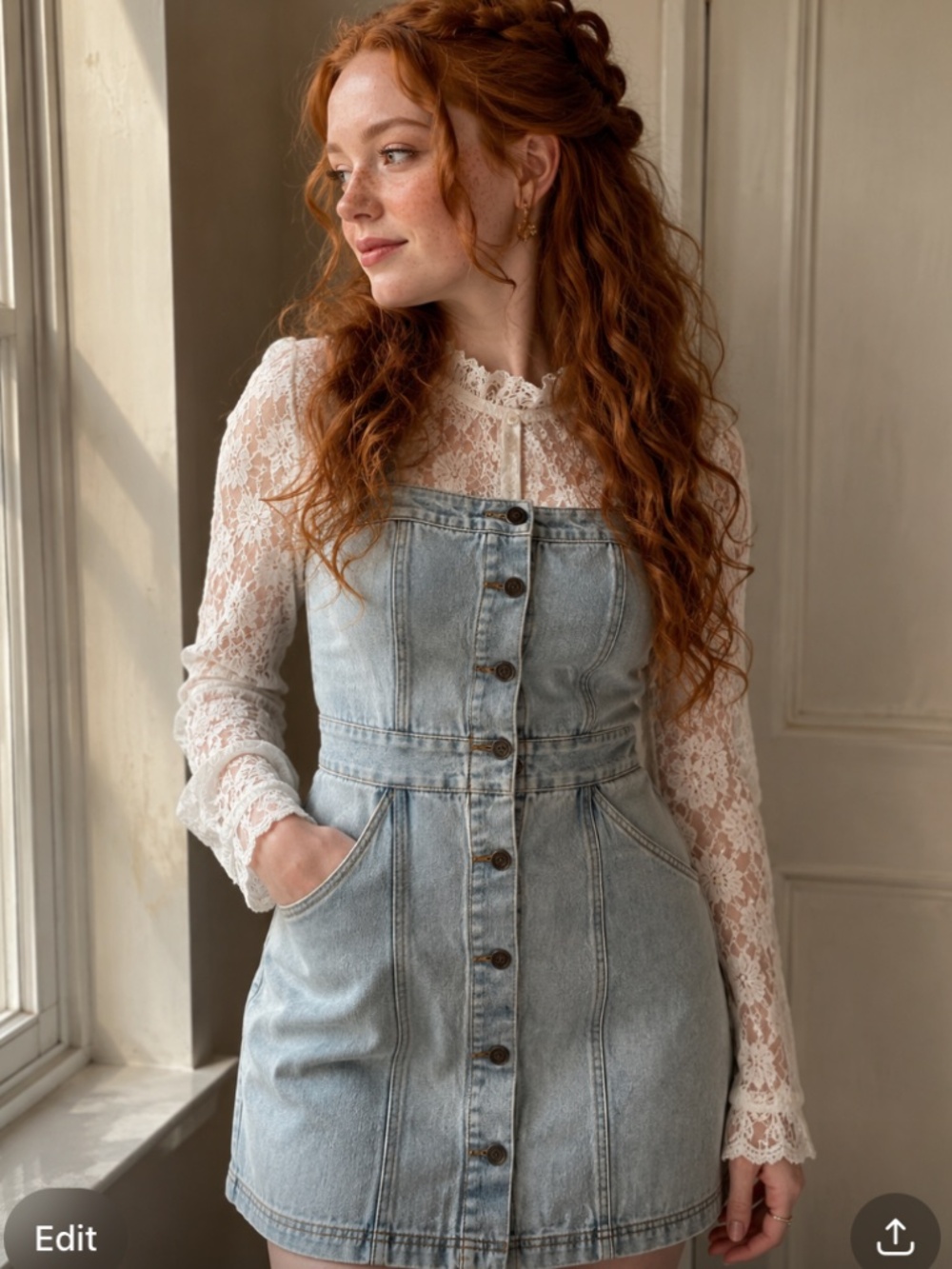 Rhythm Light Wash Denim Jean Dress with Pockets size Small